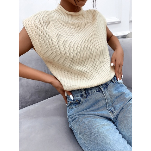 Cable Knit Beige Muscle Tee Top - Picture 12 of 14